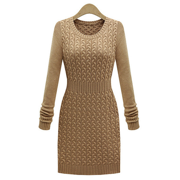 Cable Knit Midi Dress - Khaki ELLY & E Cable Knit Midi Dress - Khaki ELLY & E
