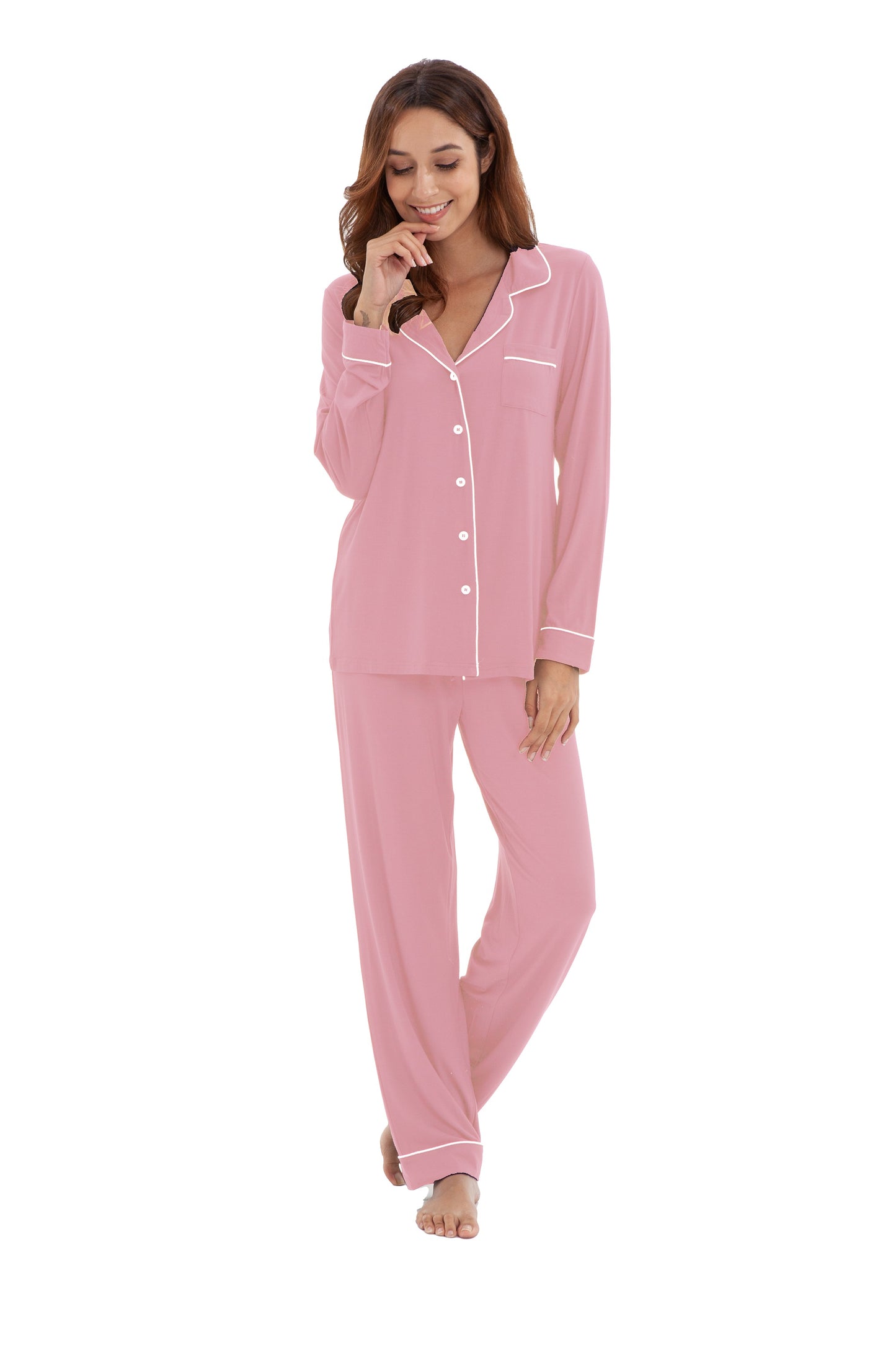 Women's Longsleeve Pajamas Set <br>- Light Pink
