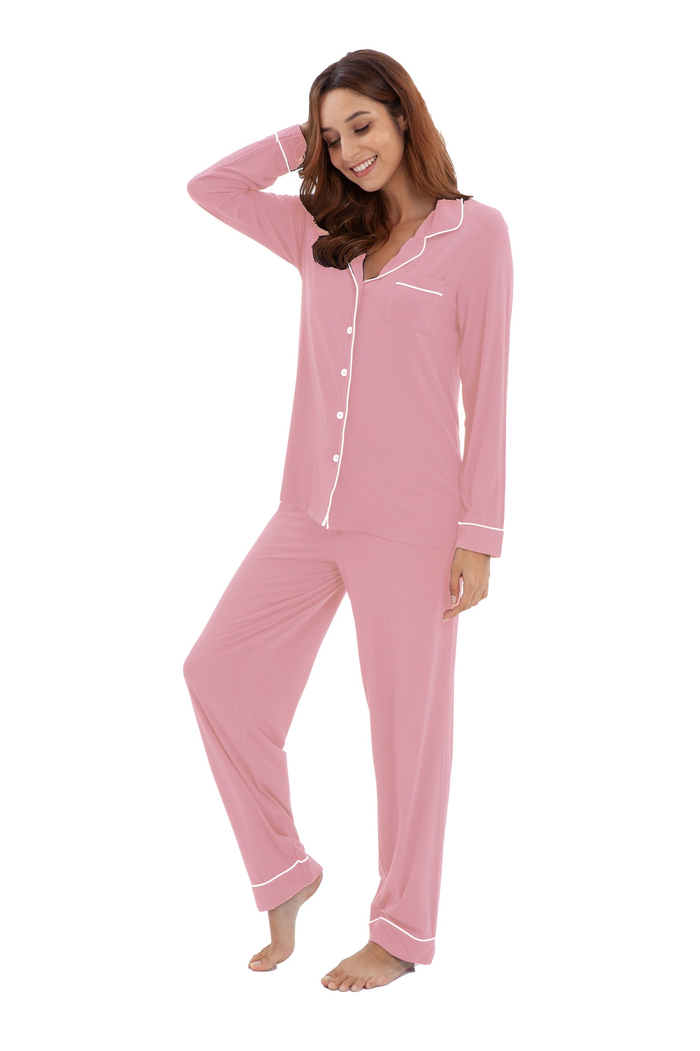 Women's Longsleeve Pajamas Set <br>- Light Pink