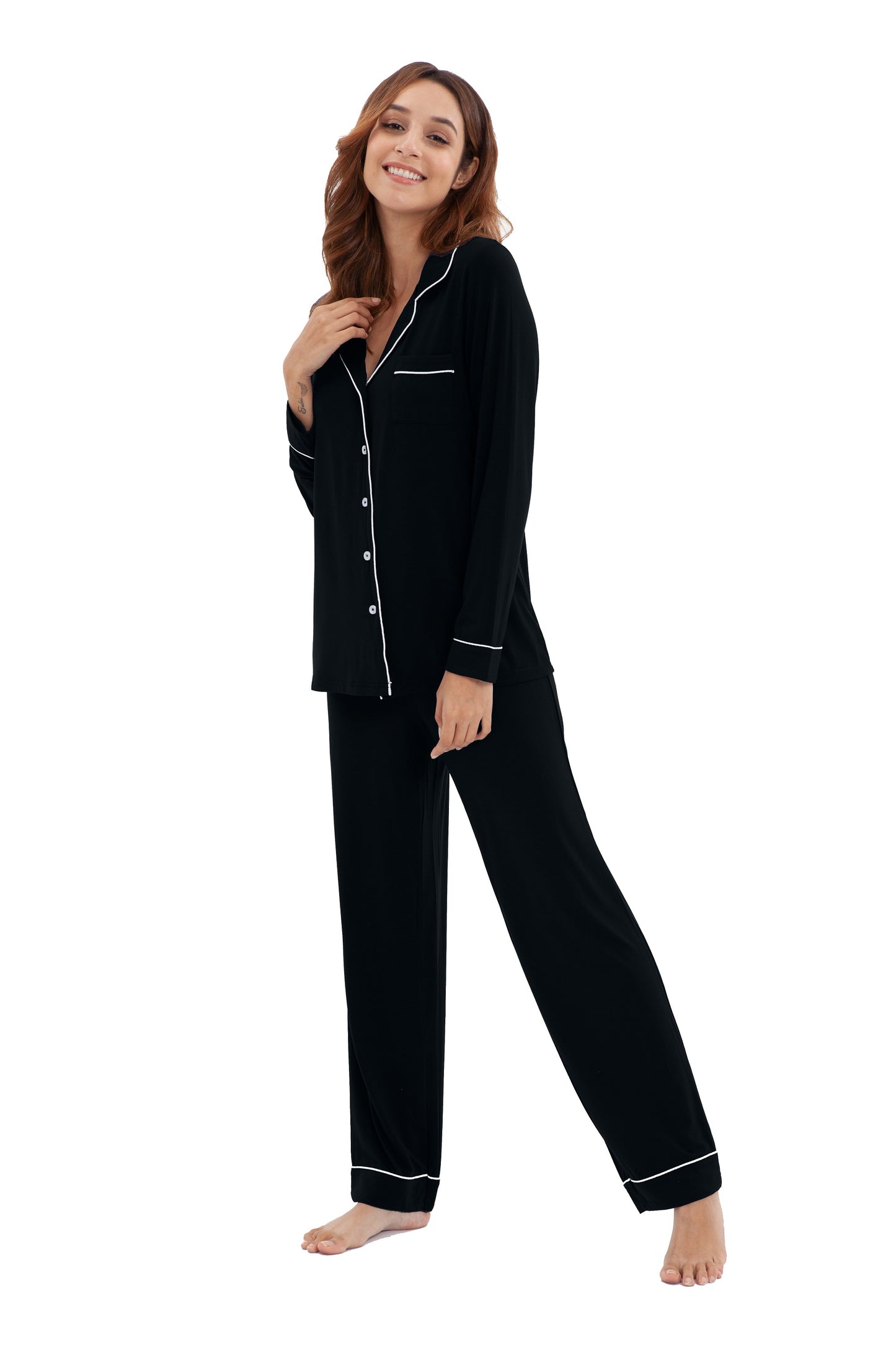 Women's Longsleeve Pajamas Set <br>- Black