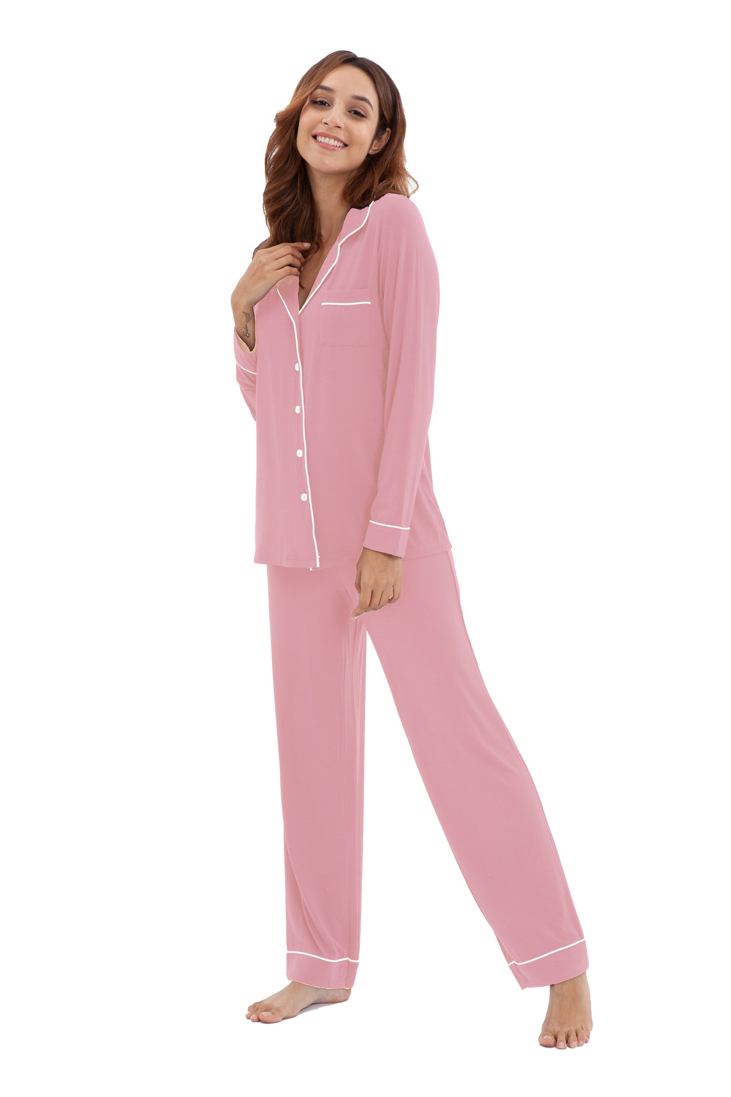 Women's Longsleeve Pajamas Set <br>- Light Pink