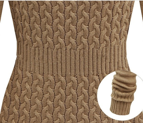 Cable Knit Midi Dress <br>- Khaki