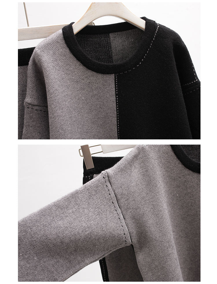 Flat Knit 2 piece set - Top and Skirt <br>- Grey and Black