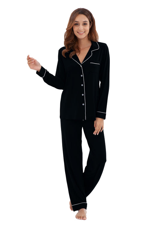Women's Longsleeve Pajamas Set <br>- Black