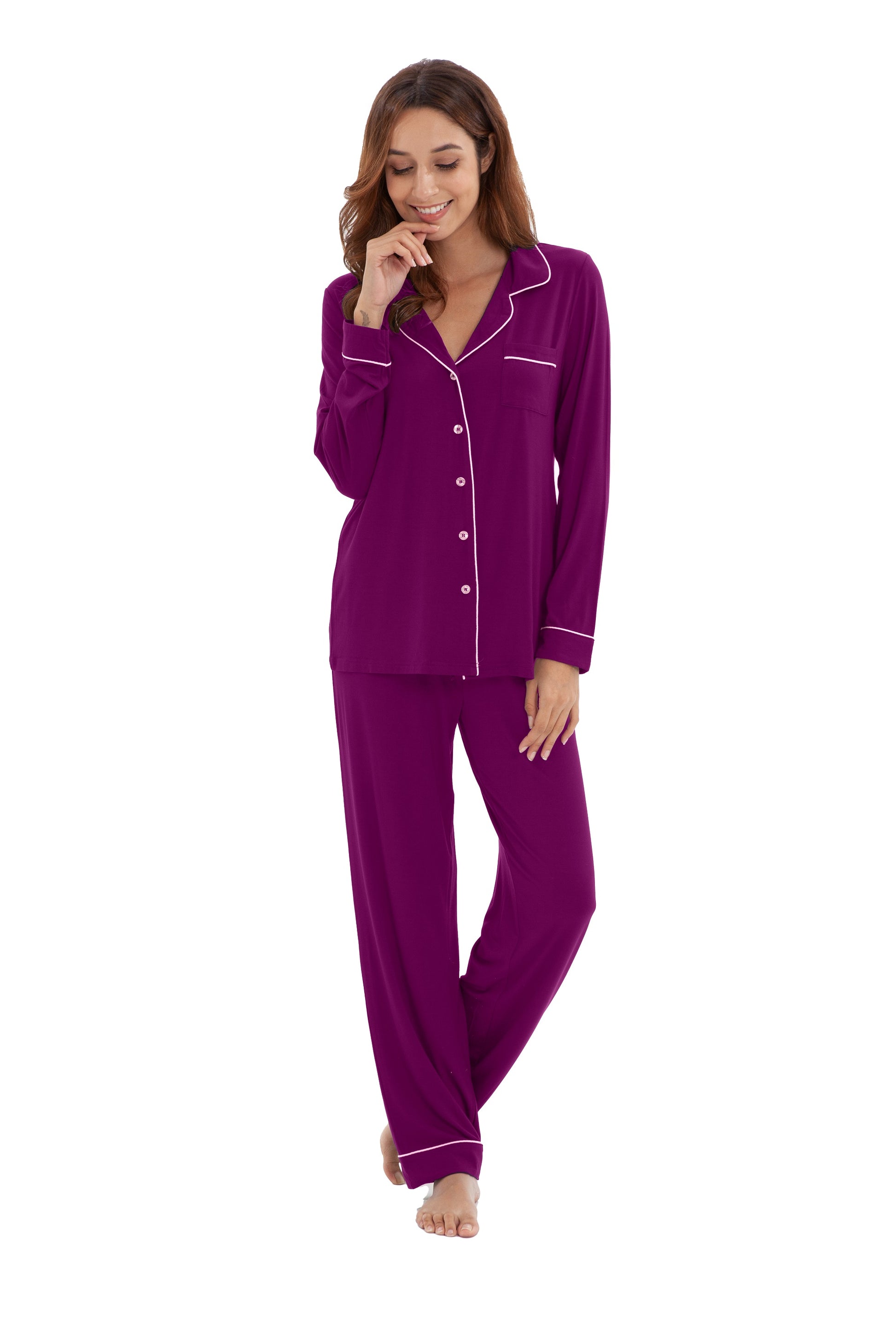 Women's Long Sleeve Top + Long Pant Bamboo Pajama Set - Relaxed Long Sleeve  Set