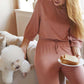 Women's loungewear set - Crop Top, Wide Leg Pants <br>- Rose