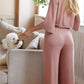 Women's loungewear set - Crop Top, Wide Leg Pants <br>- Rose
